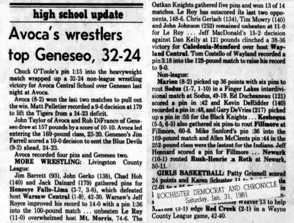 Avoca's wrestlers top Geneseo, 32-24