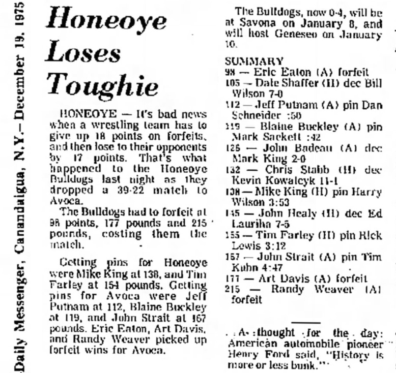 Honeoye Loses Toughie