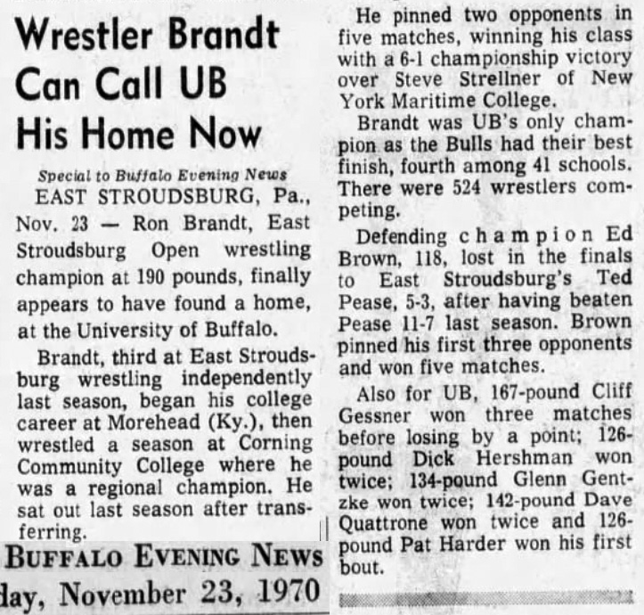 Wrestler Brandt Can Call UB His Home Now