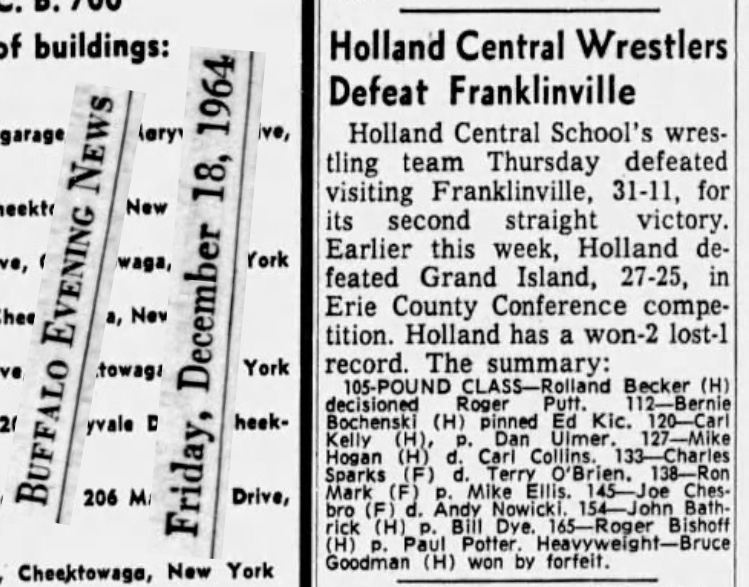 Holland Central Wrestlers Defeat Franklinville
