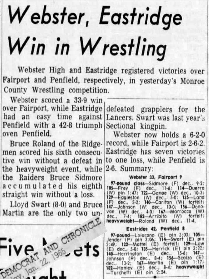 Webster, Eastridge Win in Wrestling