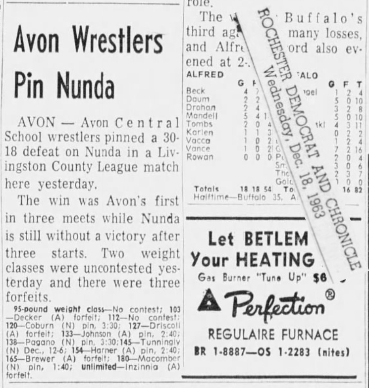 Avon Wrestlers Pin Nunda