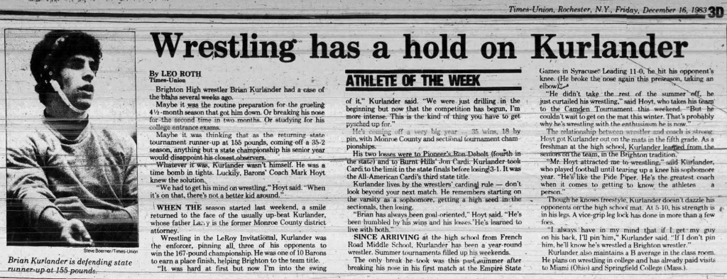 Wrestling has a hold on Kurlander