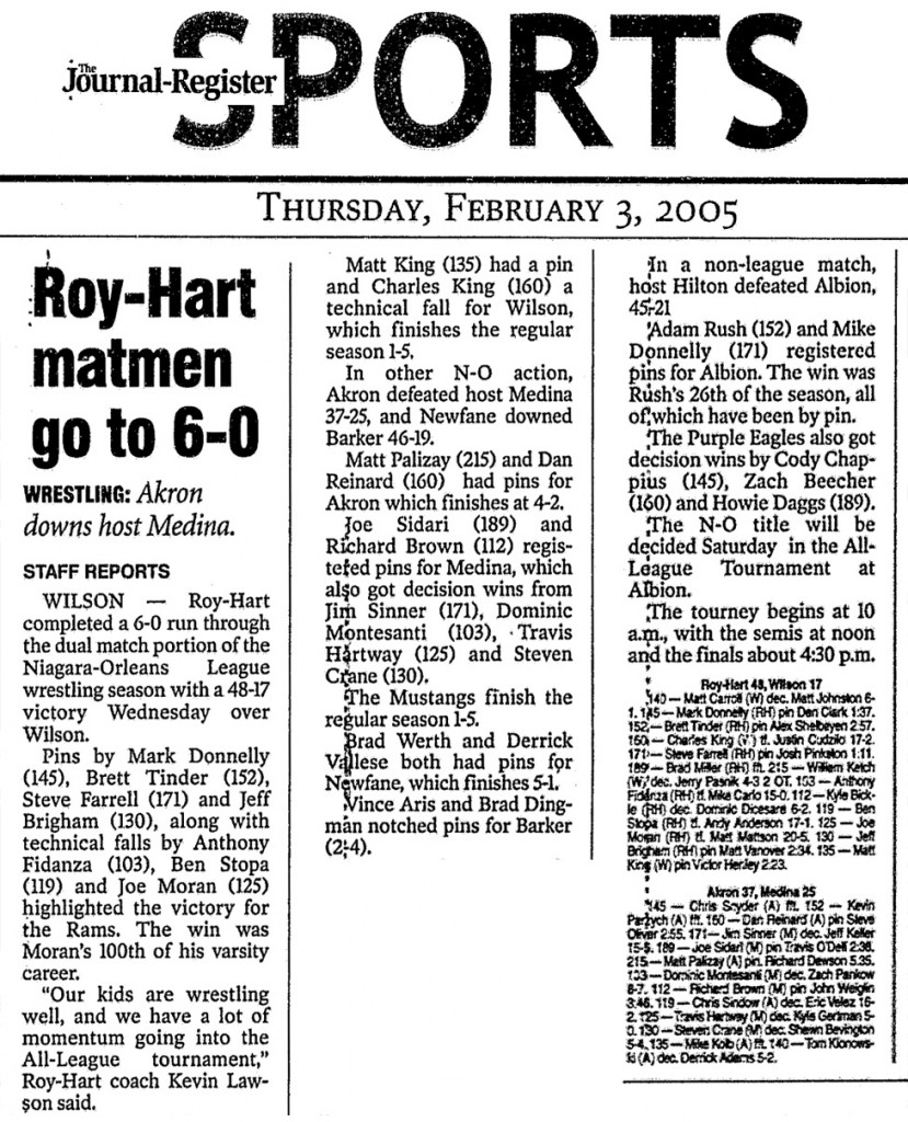 Roy-Hart matmen go to 6-0