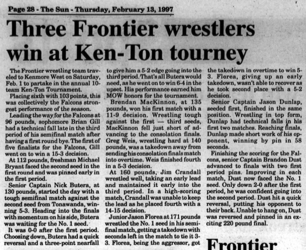 Three Frontier wrestlers win at Ken-Ton tourney