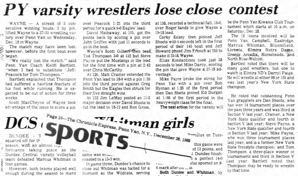PY varsity wrestlers lose close contest
