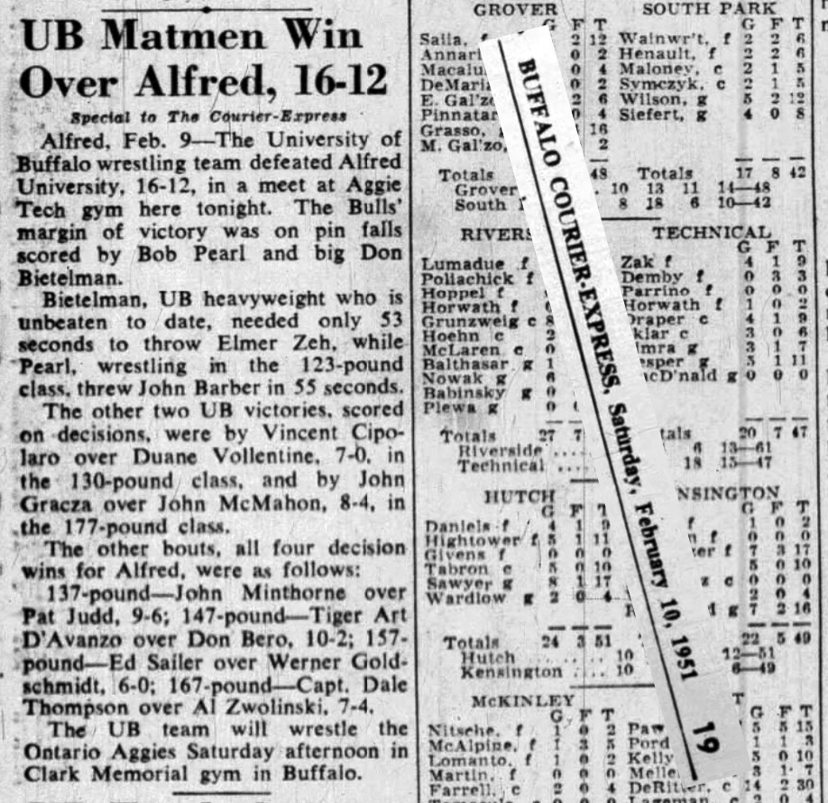 UB Matmen Win Over Alfred, 16-12