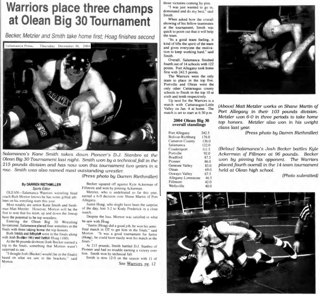 Warriors place three champs at Olean Big 30 Tournament