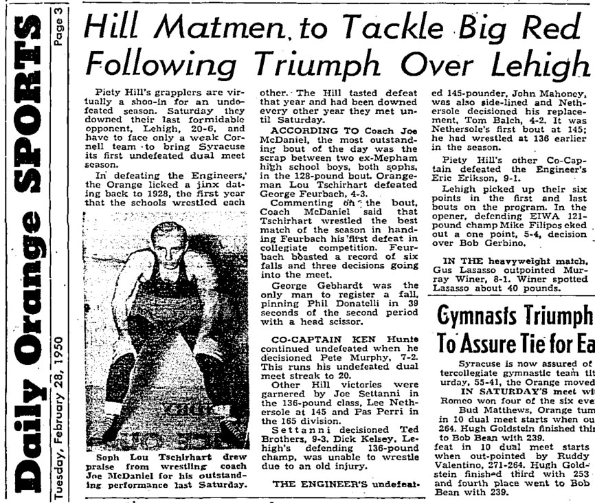 Hill Matmen to Tackle Big Red Following Triumph Over Lehigh