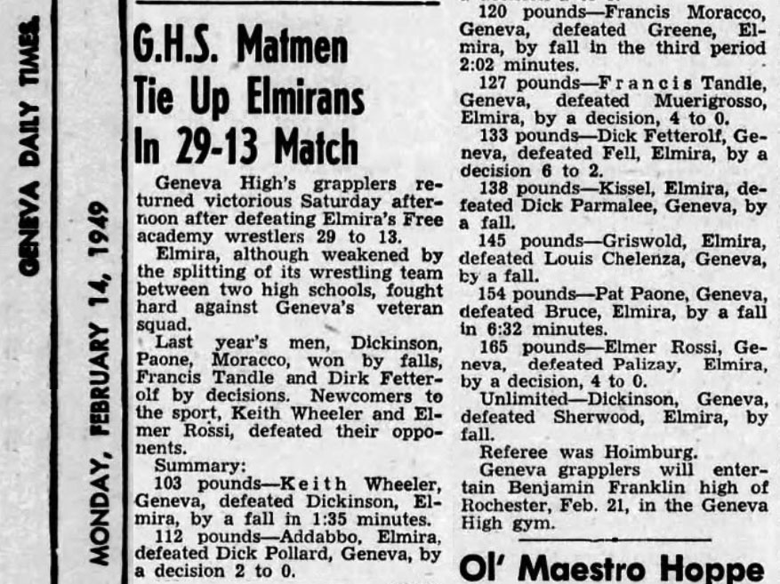 Geneva Matmen Tie Up Elmirans In 29-13 Match