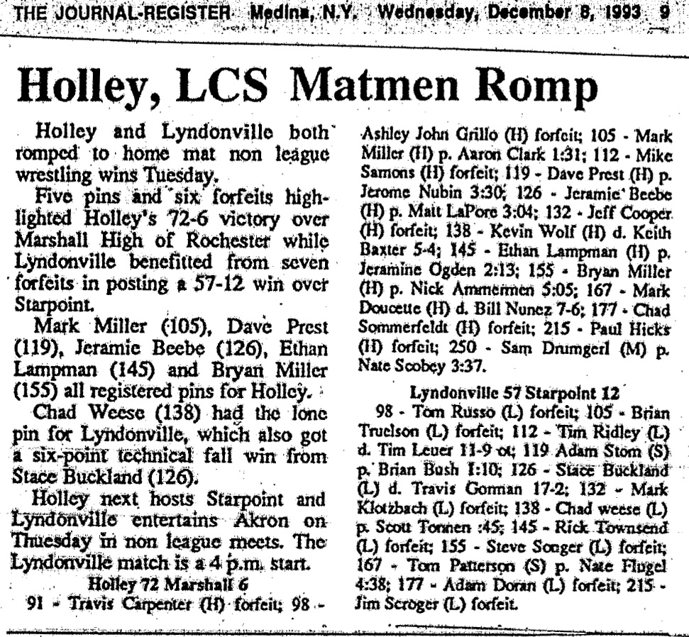 Lyndonville Matmen Romp