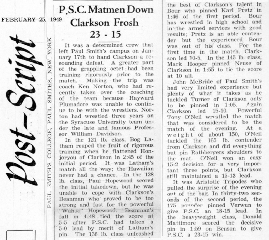 P.S.C. Matmen Down Clarkson Frosh