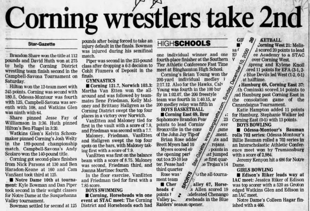 Corning wrestlers take 2nd